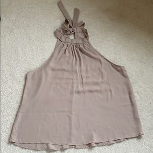Beige High neck tank with tie in back - M